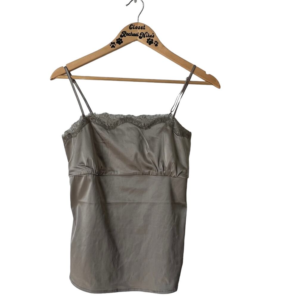 New York & Company Gray Satin Lace Empire Camisole Top M